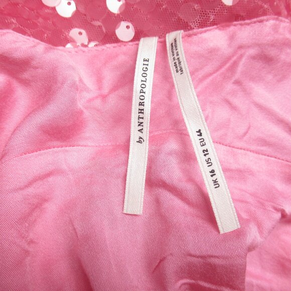 By Anthropologie Sequin Drape-Back Mini Dress Pink Size 12 - Picture 11 of 13
